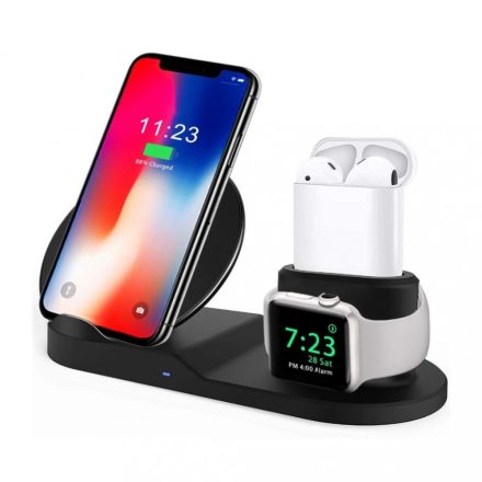 3in1 Qi töltő állomás - iPhone, Watch, Apple Airpods - Fekete