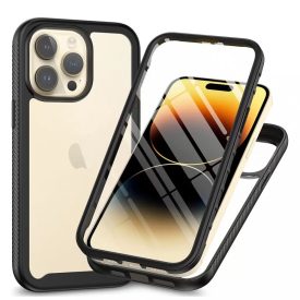   Techsuit fekete Defense360 Pro tok + Kijelzővédő fólia iPhone 15 Pro Max