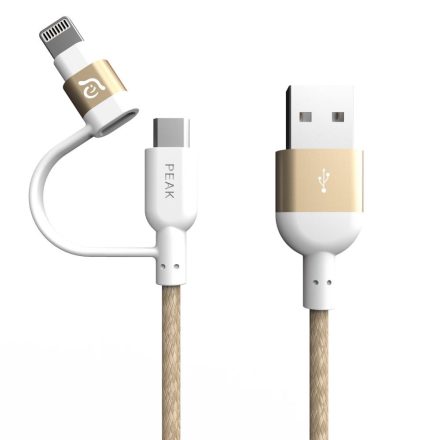 ADAM elements PeAk II Duo Lightning-microUSB adat- és töltőkábel MFi arany (1,2 m)