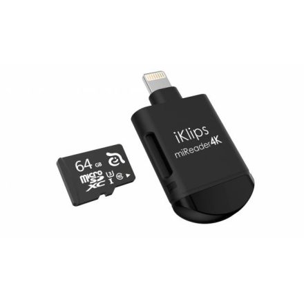 ADAM elements iKlips miREADER 4K Lightning-microUSB kártyaolvasó + kábel, fekete