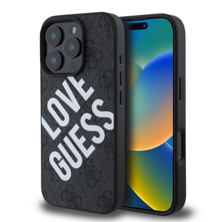Guess PU Leather Big Love Logo MagSafe Tok iPhone 16 Pro Black