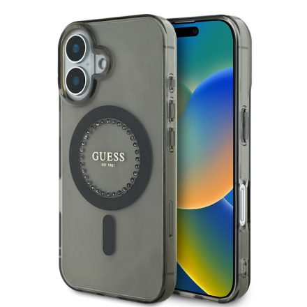 Guess IML Rhinestones Ring MagSafe Tok iPhone 16 fekete