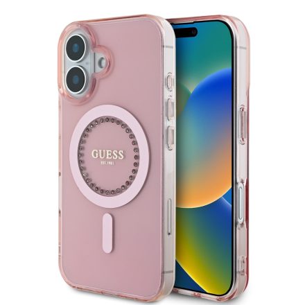 Guess IML Rhinestones Ring MagSafe Tok iPhone 16 pink