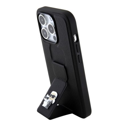 Karl Lagerfeld Grip Stand Tok iPhone 15 Pro Max fekete KLHCP15XGSAKCPK