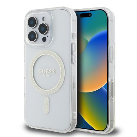 Guess IML Glitter Ring MagSafe Tok iPhone 16 Pro Max Transparent