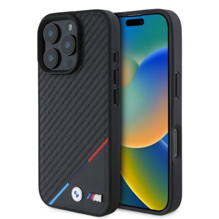 BMW M PU Carbon Tricolor Stripe MagSafe Case for iPhone 16 Pro Max Black