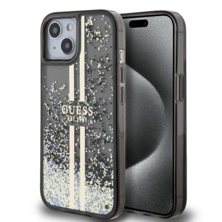 Guess PC/TPU Csillámos arany Csíkos Tok iPhone 15 fekete GUHCP15SLFCSEGK