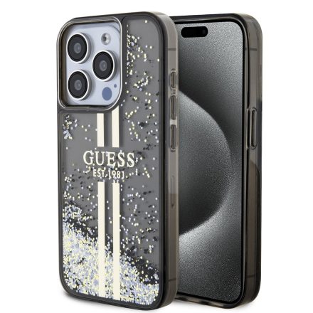 Guess PC/TPU Csillámos arany Csíkos Tok iPhone 15 Pro Max fekete GUHCP15XLFCSEGK