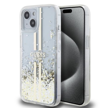 Guess PC/TPU Csillámos arany Csíkos Tok iPhone 15 átlátszó GUHCP15SLFCSEGT