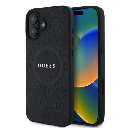 Guess Saffiano Peony Stamp MagSafe tok iPhone 16 fekete GUHMP16SPSAPSMEK