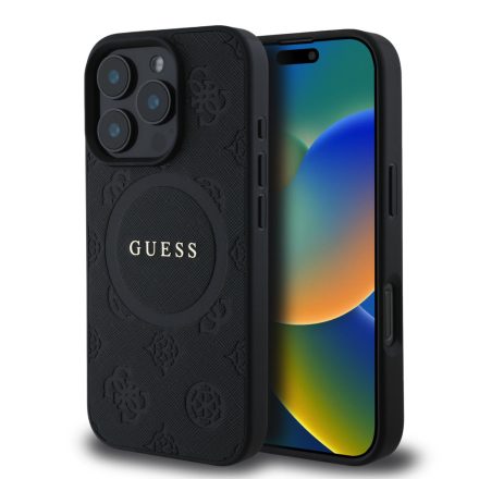 Guess Saffiano Peony Stamp MagSafe tok iPhone 16 Pro Max fekete GUHMP16XPSAPSMEK