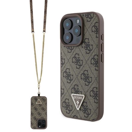 Guess PU Metal Logo Tok + Crossbody Strap for iPhone 16 Pro Max Brown