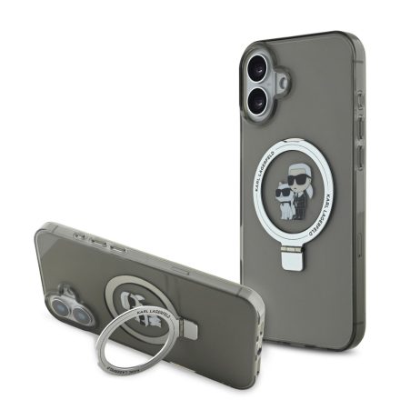 Karl Lagerfeld Ringstand K&CH MagSafe Tok iPhone 16 Plus fekete