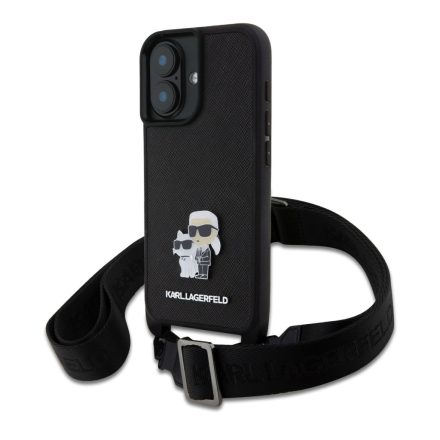 Karl Lagerfeld Saffiano Crossbody Strap Metal K&CH Tok iPhone 16 Plus fekete