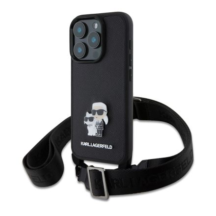 Karl Lagerfeld Saffiano Crossbody Strap Metal K&CH Tok iPhone 16 Pro fekete
