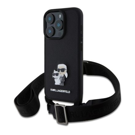 Karl Lagerfeld Saffiano Crossbody Strap Metal K&CH Tok iPhone 16 Pro Max fekete