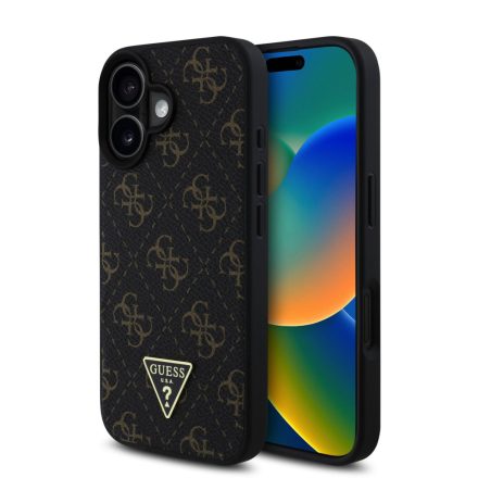 Guess PU Leather Metal Logo Tok iPhone 16 fekete
