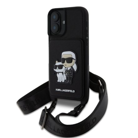 Karl Lagerfeld Saffiano Crossbody Strap K&CH Tok iPhone 16 fekete