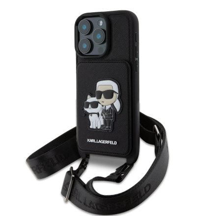 Karl Lagerfeld Saffiano Crossbody Strap K&CH Tok iPhone 16 Pro fekete