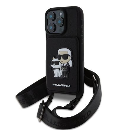 Karl Lagerfeld Saffiano Crossbody Strap K&CH Tok iPhone 16 Pro Max fekete