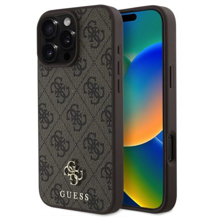 Guess PU Metal Logo MagSafe Tok iPhone 16 Pro barna