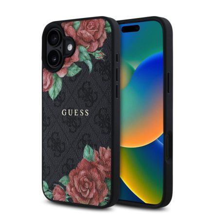 Guess PU Leather Roses MagSafe Tok iPhone 16 fekete