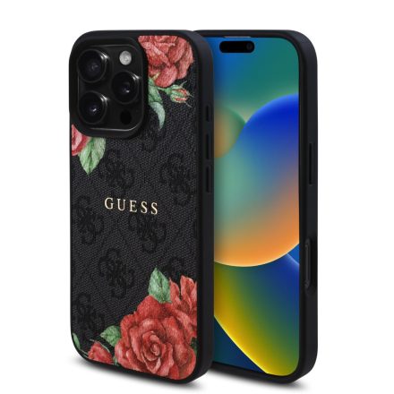 Guess PU Leather Roses MagSafe Tok iPhone 16 Pro Max fekete