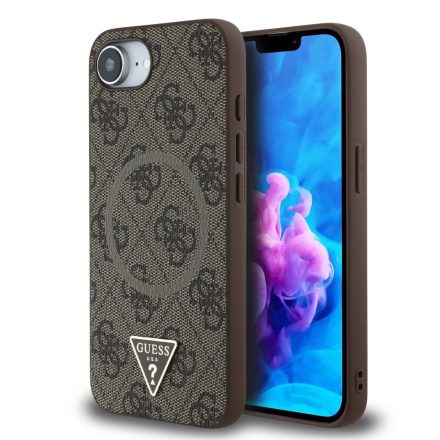 Guess PU 4G Strass Triangle Metal Logo Case iPhone 16e barna