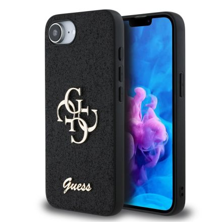 Guess PU Fixed Glitter 4G Metal Logo Case iPhone 16e fekete