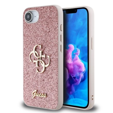 Guess PU Fixed Glitter 4G Metal Logo Case iPhone 16e pink