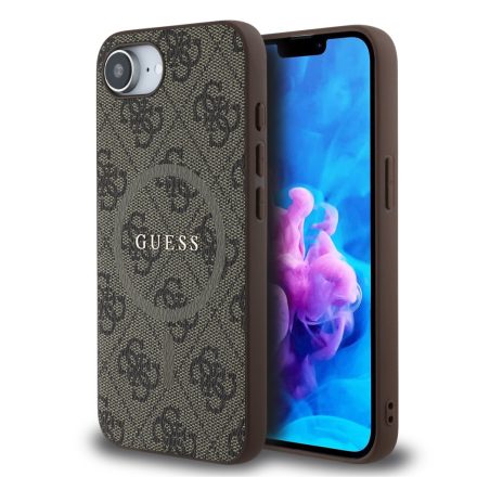 Guess PU Leather 4G Colopiros Ring MagSafe Case iPhone 16e barna