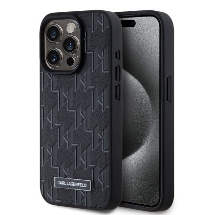 Karl Lagerfeld PU Bőr Monogram MagSafe Tok iPhone 15 Pro fekete KLHMP15LPKHPORPK