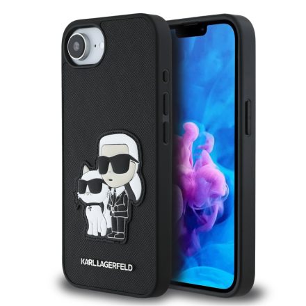 Karl Lagerfeld PU Saffiano Karl and Choupette Case iPhone 16e fekete