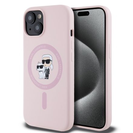 Karl Lagerfeld Liquid Silicone Karl and Choupette MagSafe Tok iPhone 15 Pink
