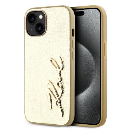 Karl Lagerfeld Wrinkled PU Signature Logo Tok iPhone 15 arany KLHCP15SPFMFBKMD
