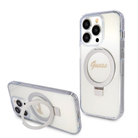 Guess Gyűrűvel Csillámos MagSafe Tok iPhone 15 Pro átlátszó GUHMP15LHRSGSD