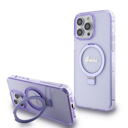 Guess Gyűrűvel Csillámos MagSafe Tok iPhone 15 Pro Max lila GUHMP15XHRSGSU 