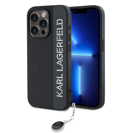 Karl Lagerfeld PU Saffiano Rhinestone Charm Tok iPhone 15 Pro Max fekete KLHCP15XPSAKDGCK