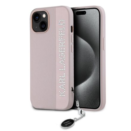 Karl Lagerfeld PU Saffiano Rhinestone Charm Tok iPhone 15 Pink KLHCP15SPSAKDGCP