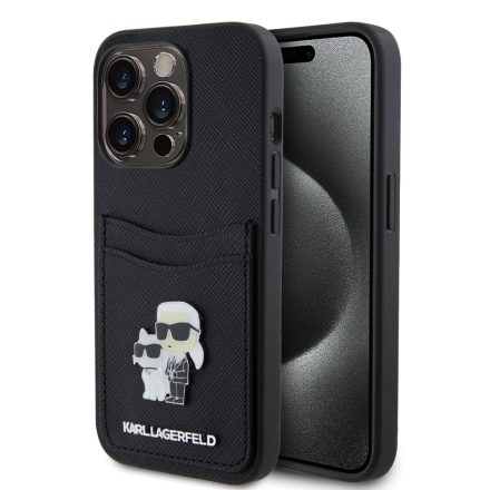 Karl Lagerfeld PU Card Slot Metal Choupette Tok iPhone 15 Pro fekete KLHCP15LSAPKCNPK