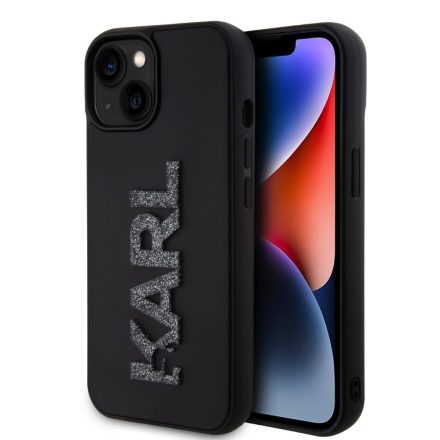 Karl Lagerfeld 3D Rubber Glitter Logo Karl Tok iPhone 15 fekete