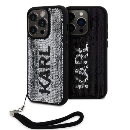 Karl Lagerfeld Flitteress Reversible Tok iPhone 15 Pro Max fekete/ezüst KLHCP15XPSQRKS