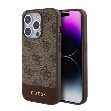 Guess PU Csíkos MagSafe Tok iPhone 15 Pro barna GUHMP15LG4GLBR