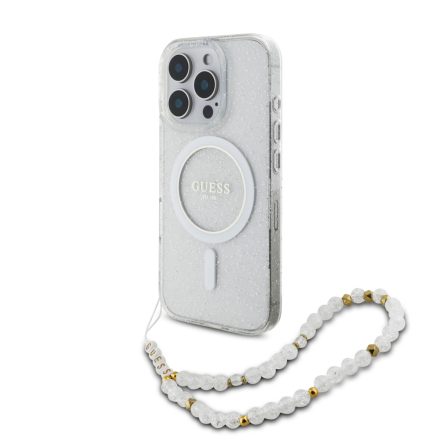 Guess IML Glitter Strap MagSafe Tok iPhone 16 Pro átlátszó