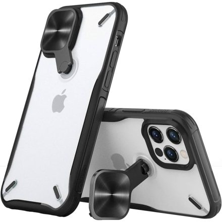 NILLKIN CYCLOPS műanyag telefonvédő (közepesen ütésálló, légpárnás sarok, kameravédő, kitámasztó) FEKETE Apple iPhone 12 Pro GP-101602