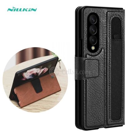 NILLKIN AOGE műanyag Z Fold4 5G (SM-F936) fekete telefonvédő (valódi bőr hátlap, mikrofiber (valódi bőr hátlap, mikrofiber plüss belső, S Pen tartó)