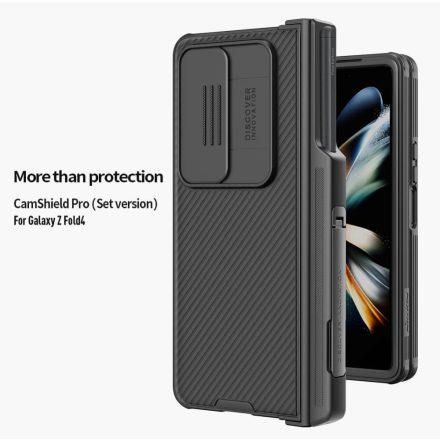NILLKIN CAMSHIELD PRO Z Fold4 5G (SM-F936) fekete műanyag telefonvédő (szilikon keret, közepesen (szilikon keret, közepesen ütésálló, kamera védelem, csíkos minta)