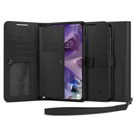 SPIGEN WALLET S PLUS flip tok álló bőr hatású Samsung S23 FEKETE ACS05723