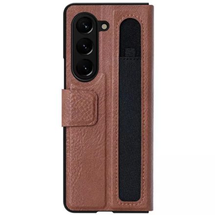 NILLKIN AOGE műanyag telefonvédő Z Fold5 5G (SM-F946) barna (valódi bőr (valódi bőr hátlap, mikrofiber plüss belső, S Pen tartó)