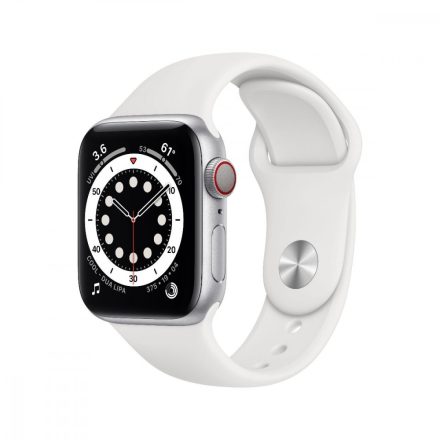 Apple Watch S6 GPS + Cellular, 40mm Silver Aluminium Case with White Sport Band - Regular